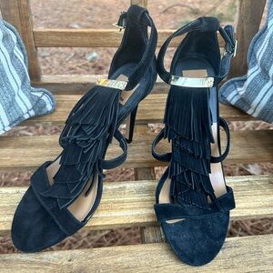 Black Suede Fringe Heels with Stiletto